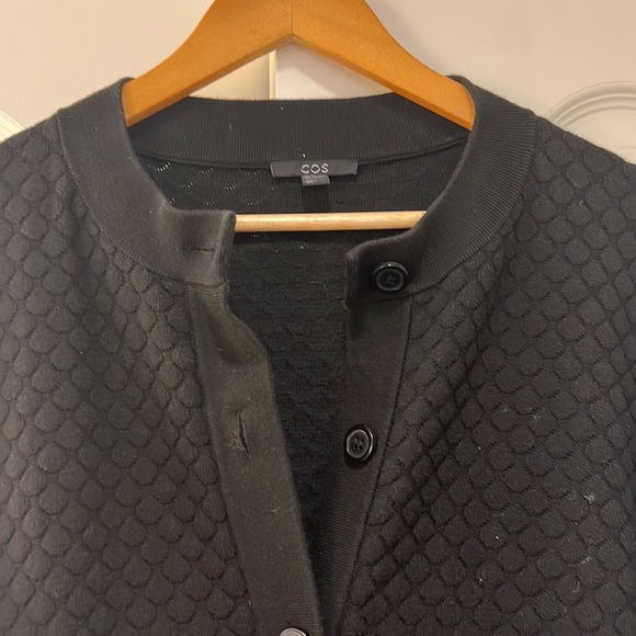 COS black quilted long button front heavy cardigan jacket Medium - Picture 2 of 10